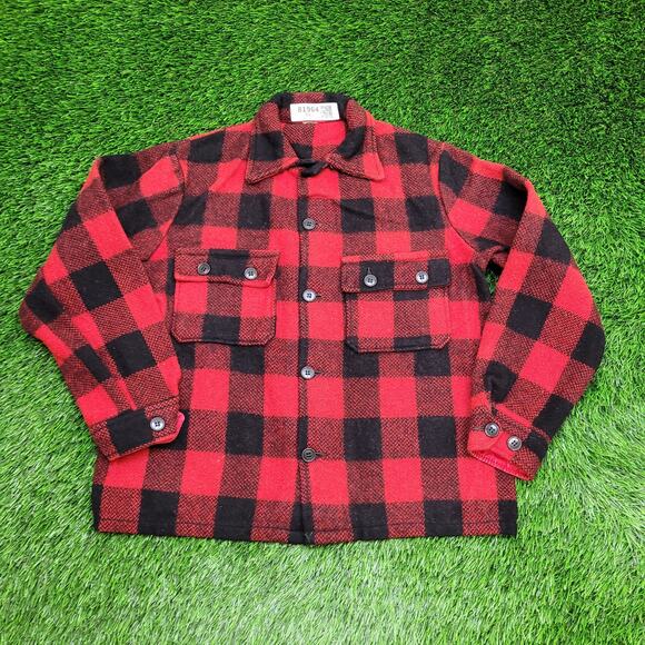 Vintage 80s Buffalo Plaid Flannel Shirt Large 21x25 Black Red - Picture 1 of 9